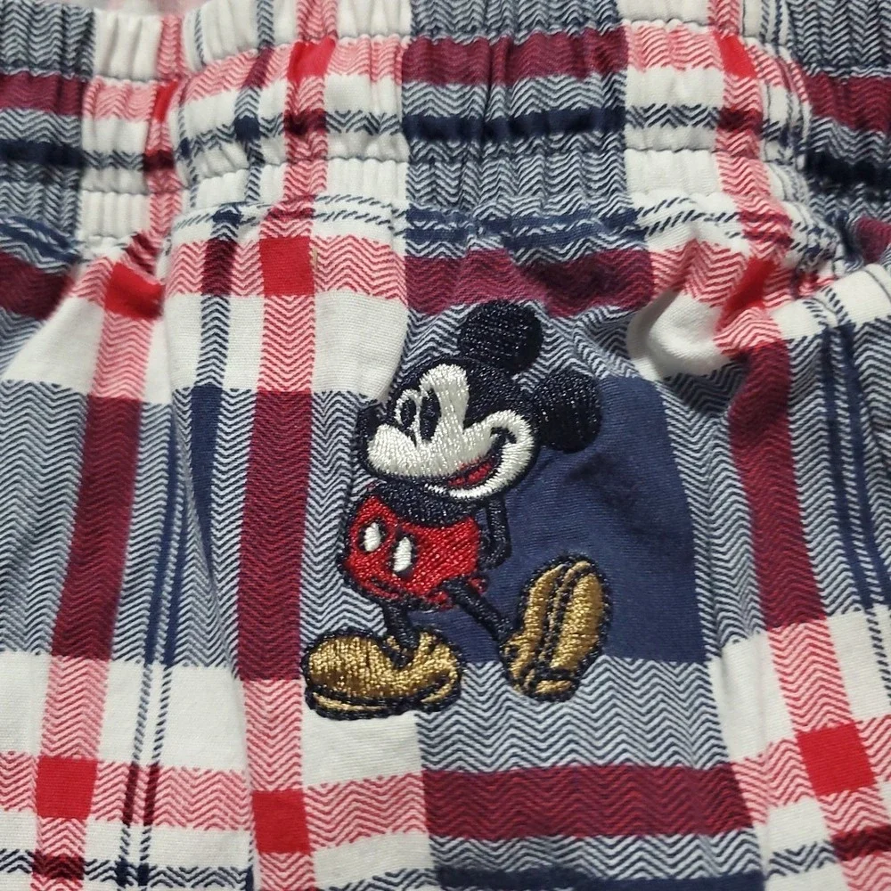Disney Parks 3XL Pajama Pants Plaid Mickey Mouse Logo Red White Blue Stretch - Picture 7 of 8